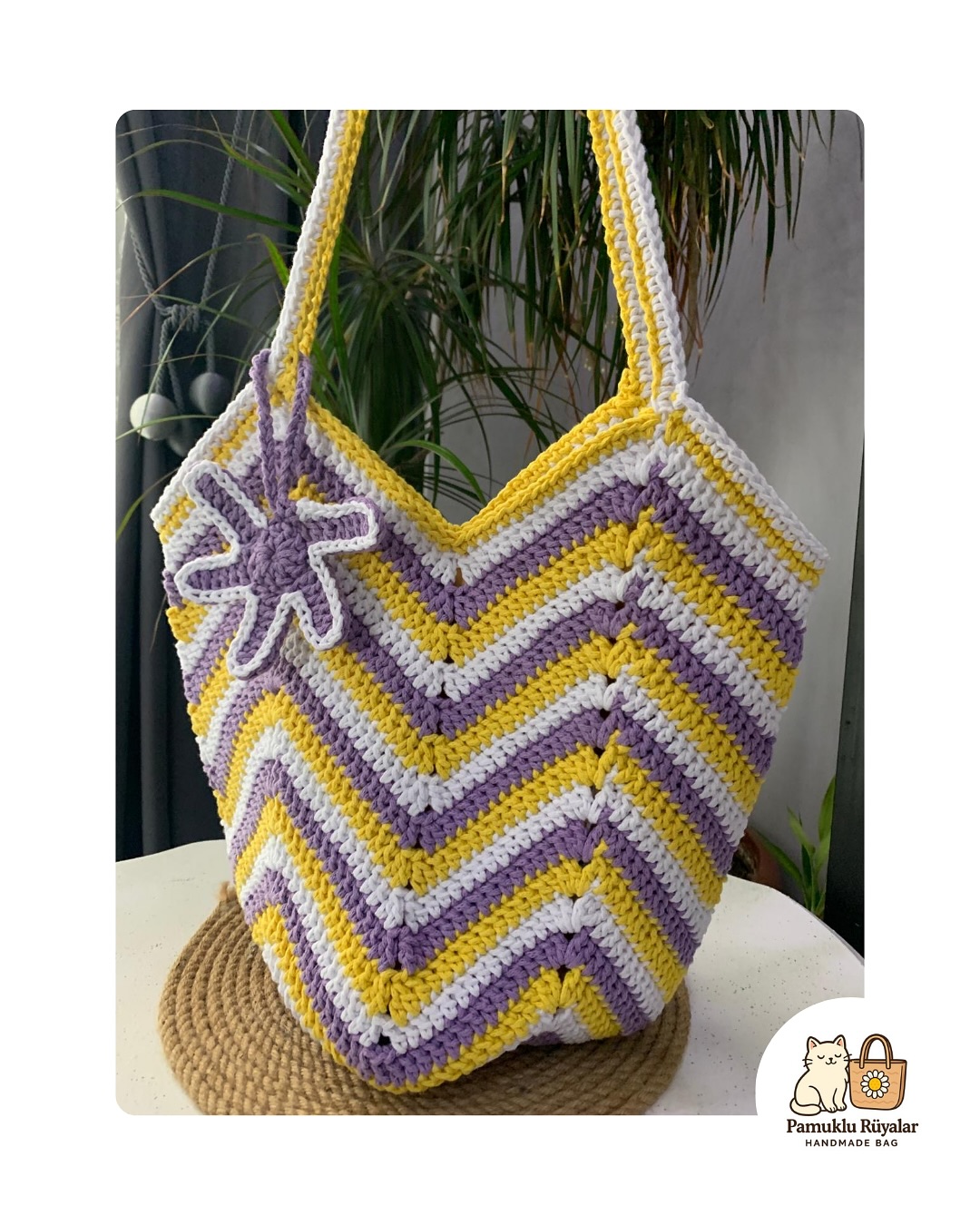 Zigzag Desenli Lila & Sarı Çanta